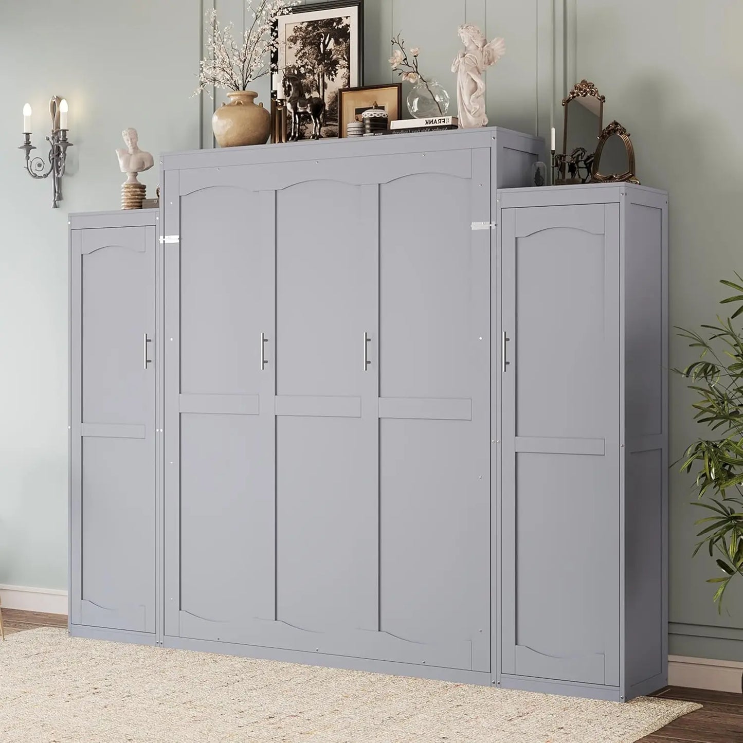 Queen Murphy Wood Bed with 2 Closets & Storage Shelf