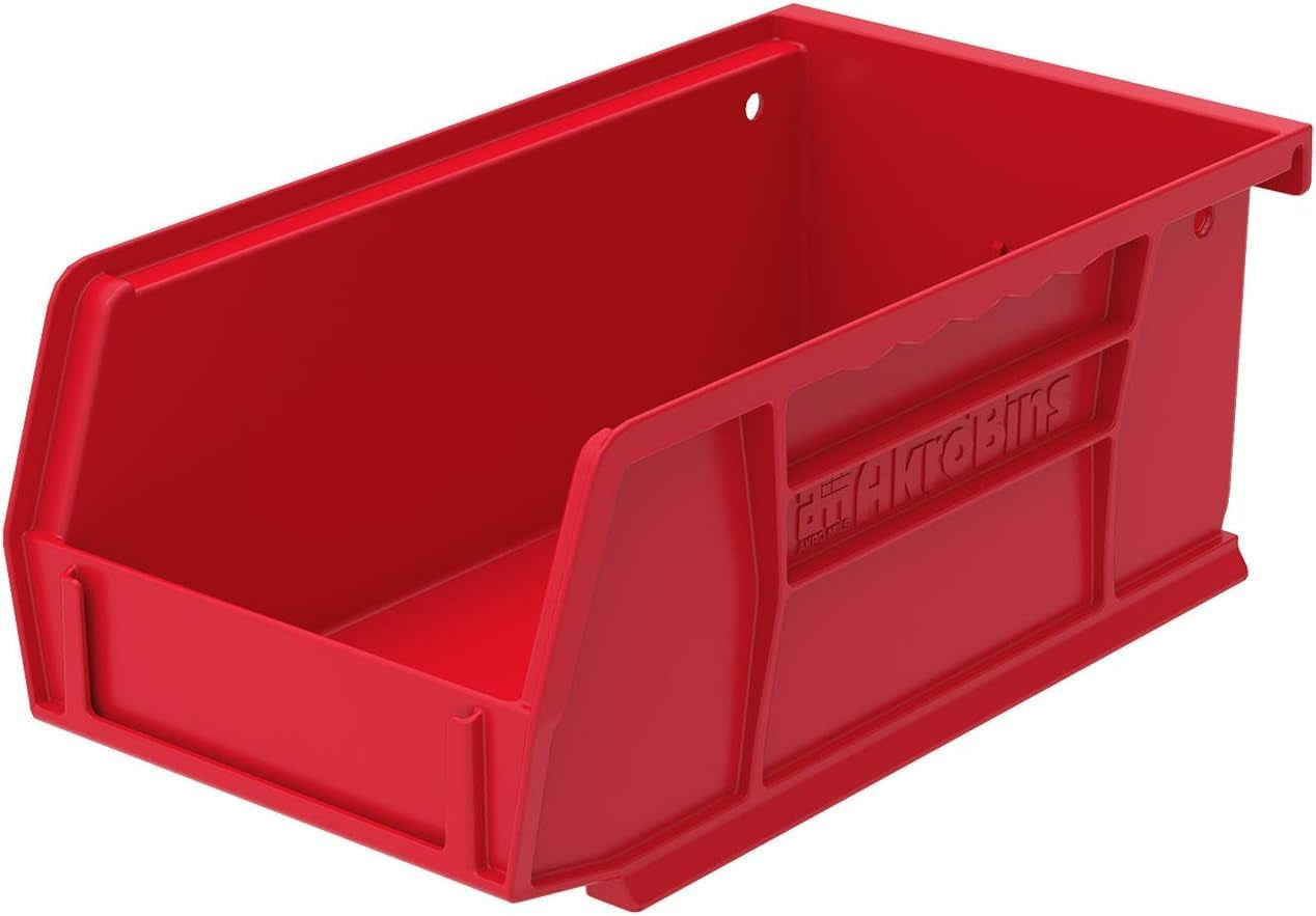 30220 Akrobins Plastic Hanging Stackable Storage Organizer Bin, 7-Inch X 4-Inch X 3-Inch, Red, 24-Pack