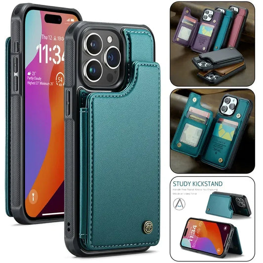 Flip Leather Phone Case with wallet for iPhone 17 Pro Max 17E 16 Plus 15 14 13 12 11 XR X XS