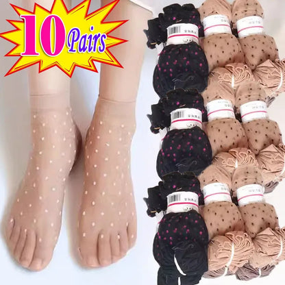 5 or 10 Pairs Dot Silk Transparent Socks.
