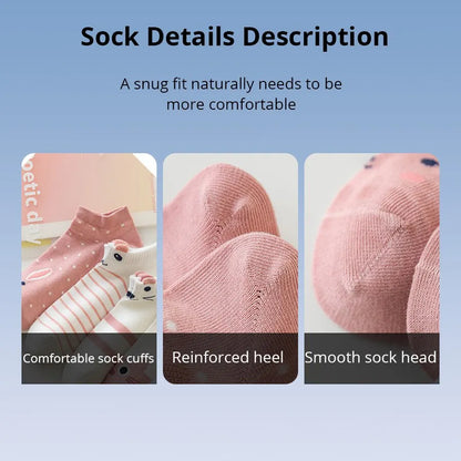 5/10/20 Pairs Women's Pink Cat Short Tube Socks