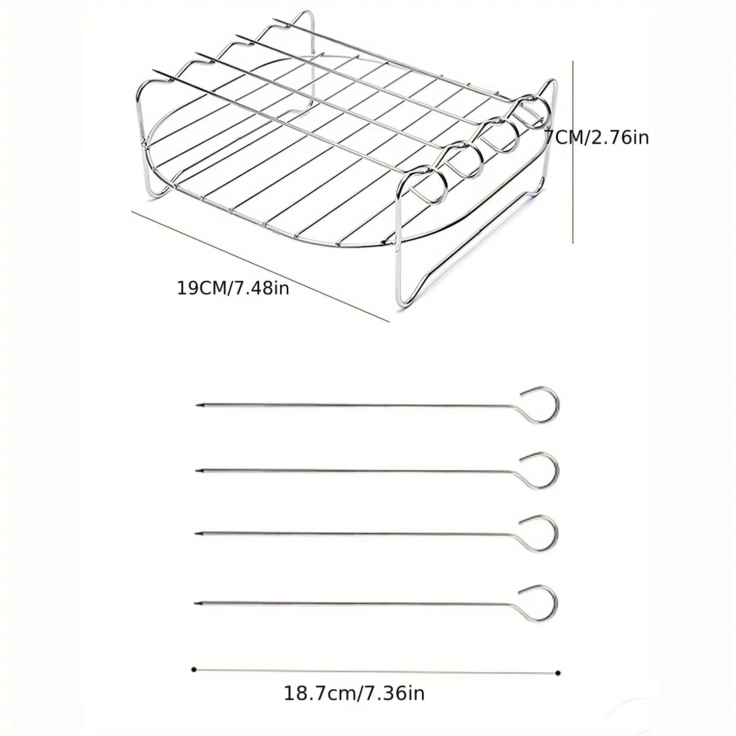1 set Stainless Steel Air Fryer Rack With 4 Roast Meat Picks