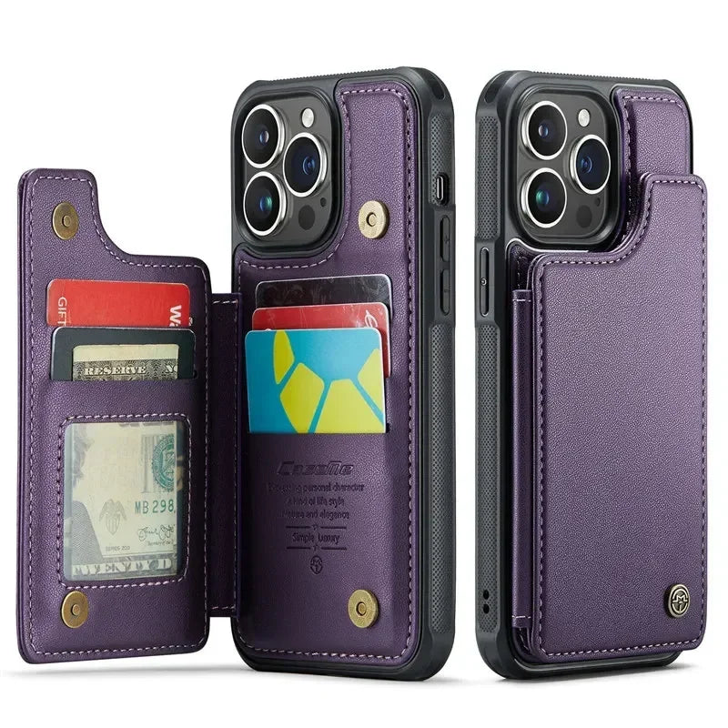 Flip Leather Phone Case with wallet for iPhone 17 Pro Max 17E 16 Plus 15 14 13 12 11 XR X XS