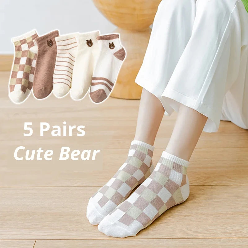 5/10/20 Pairs Women's Pink Cat Short Tube Socks