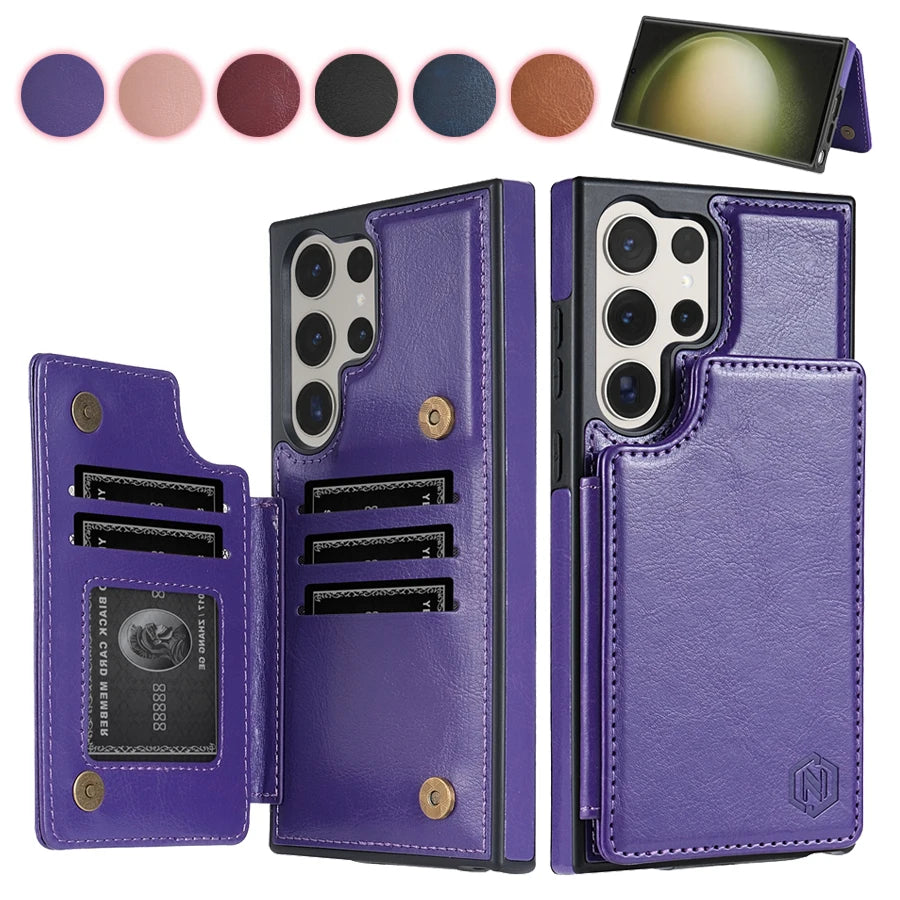 Leather Case For Samsung Galaxy with wallet S25 FE S24 FE S23 Ultra S22 Plus S21 S20