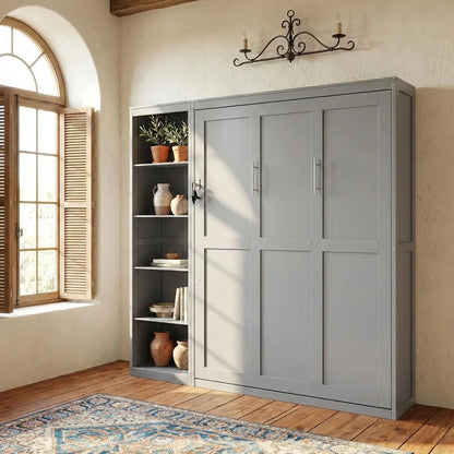 Queen Murphy Wood Bed with 2 Closets & Storage Shelf