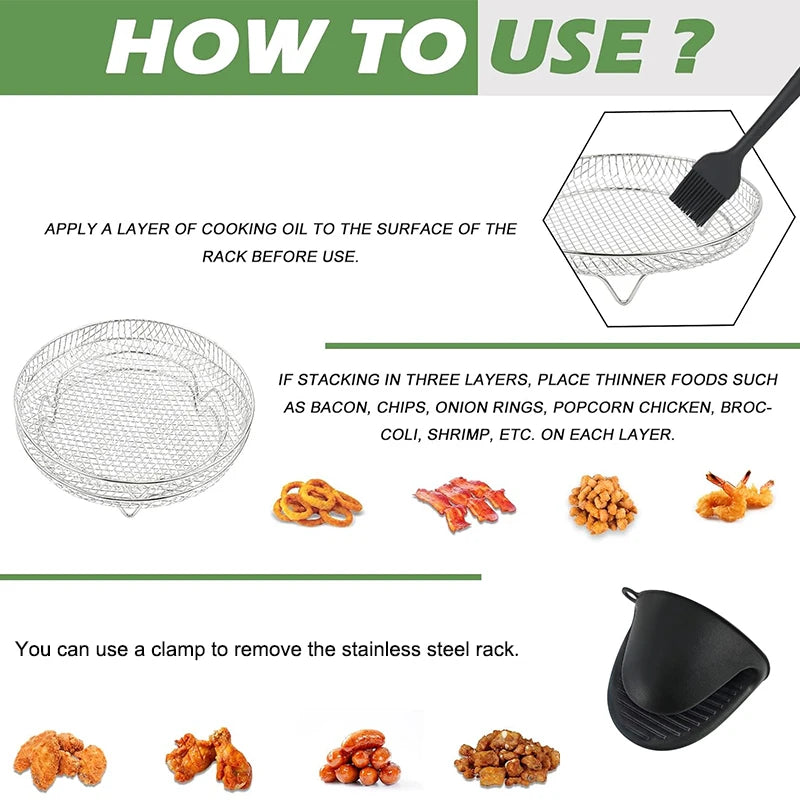 3-layers Air Fryer Rack Stackable Grilling for Air fryer