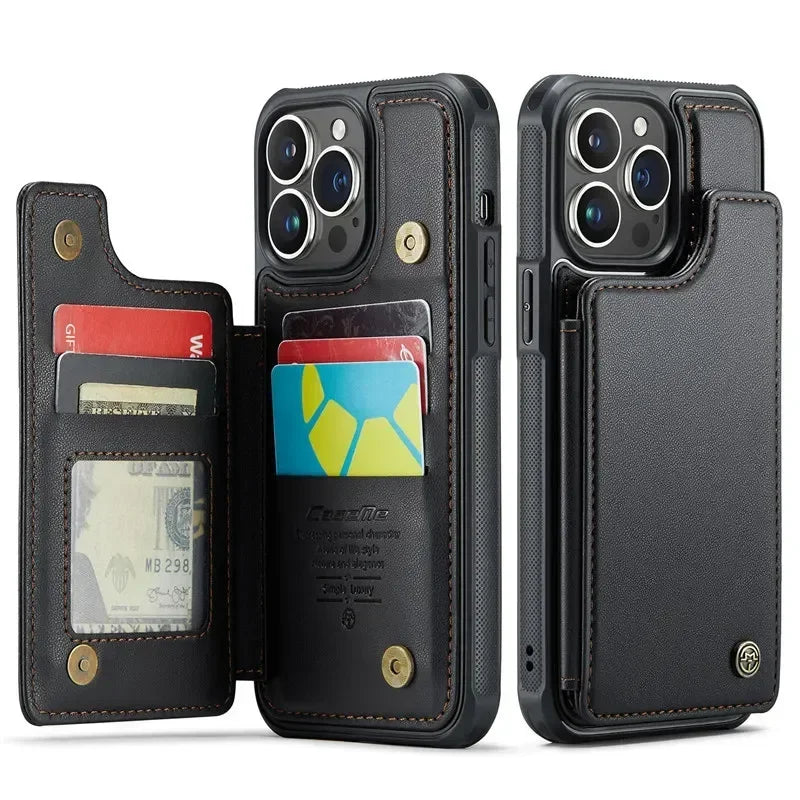 Flip Leather Phone Case with wallet for iPhone 17 Pro Max 17E 16 Plus 15 14 13 12 11 XR X XS