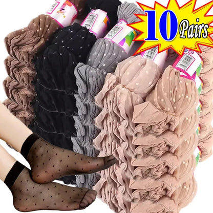 5 or 10 Pairs Dot Silk Transparent Socks.