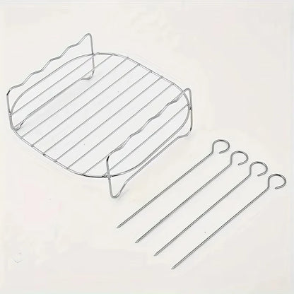 1 set Stainless Steel Air Fryer Rack With 4 Roast Meat Picks