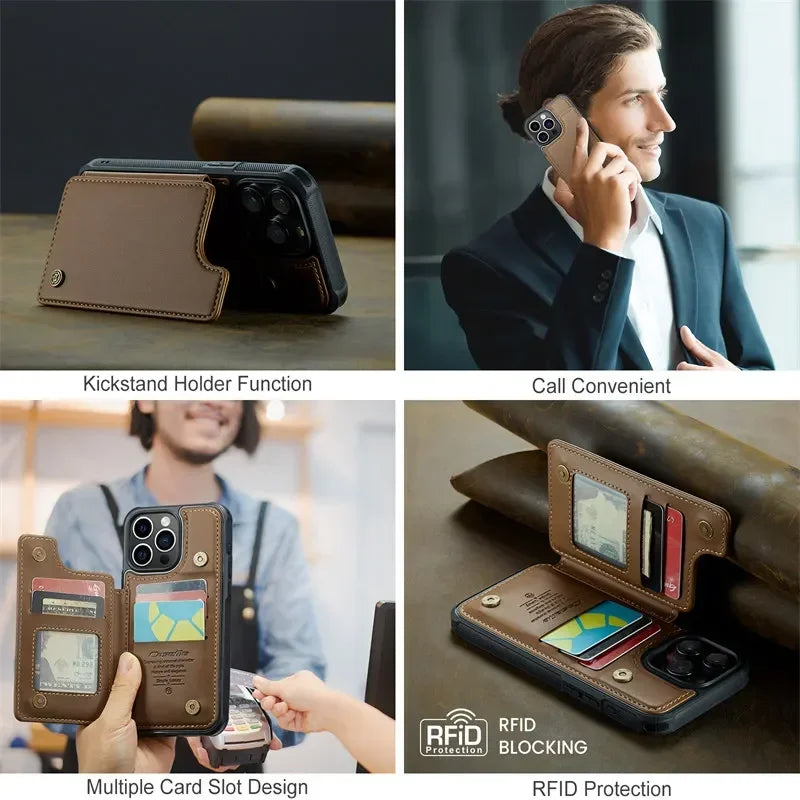 Flip Leather Phone Case with wallet for iPhone 17 Pro Max 17E 16 Plus 15 14 13 12 11 XR X XS