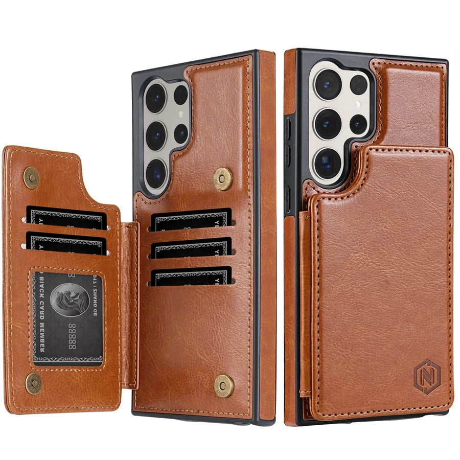 Leather Case For Samsung Galaxy with wallet S25 FE S24 FE S23 Ultra S22 Plus S21 S20