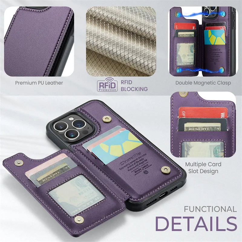 Flip Leather Phone Case with wallet for iPhone 17 Pro Max 17E 16 Plus 15 14 13 12 11 XR X XS