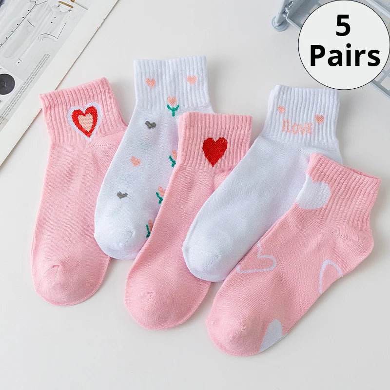 5/10/20 Pairs Women's Pink Cat Short Tube Socks