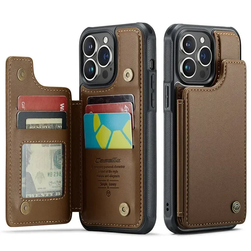 Flip Leather Phone Case with wallet for iPhone 17 Pro Max 17E 16 Plus 15 14 13 12 11 XR X XS