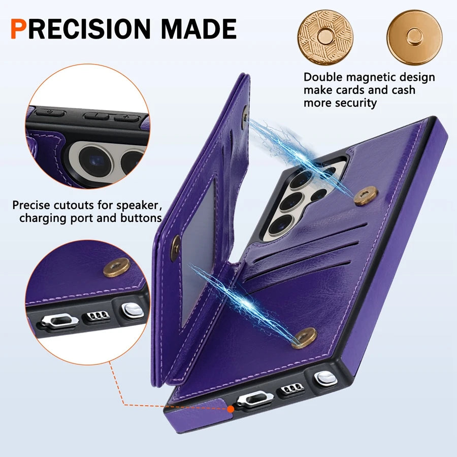 Leather Case For Samsung Galaxy with wallet S25 FE S24 FE S23 Ultra S22 Plus S21 S20