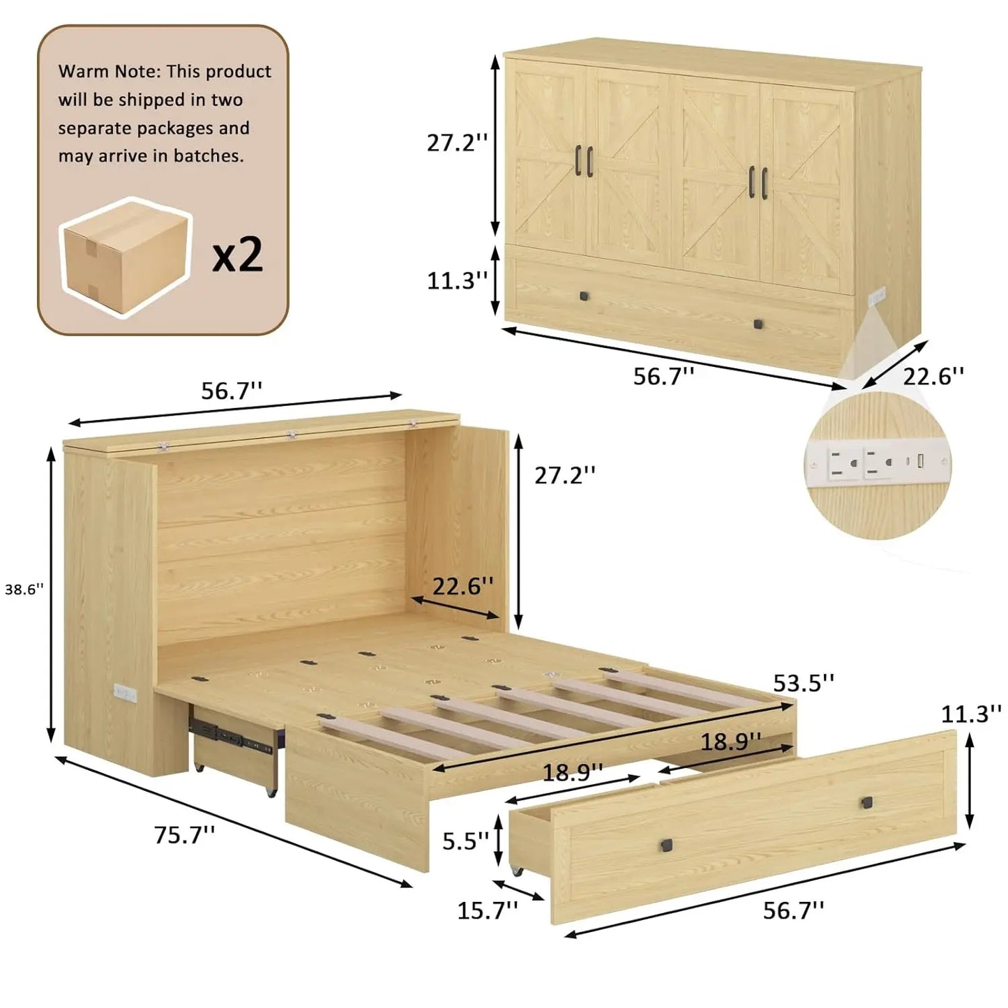 Full Murphy Bed with Charging Station
