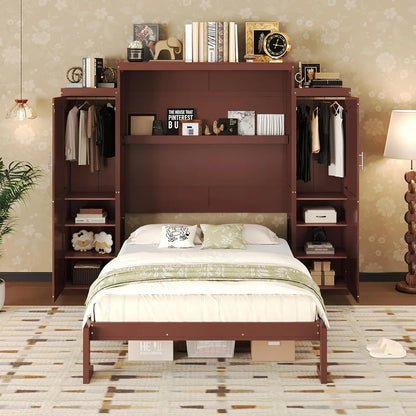 Queen Murphy Wood Bed with 2 Closets & Storage Shelf