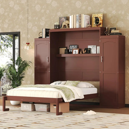 Queen Murphy Wood Bed with 2 Closets & Storage Shelf