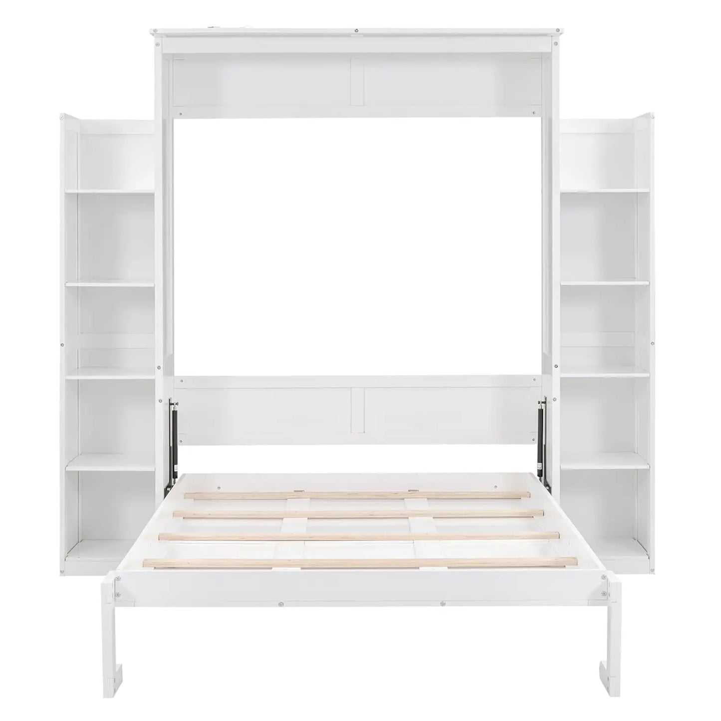 Full Size Murphy Bed Wooden with Shelves and LED Lights.