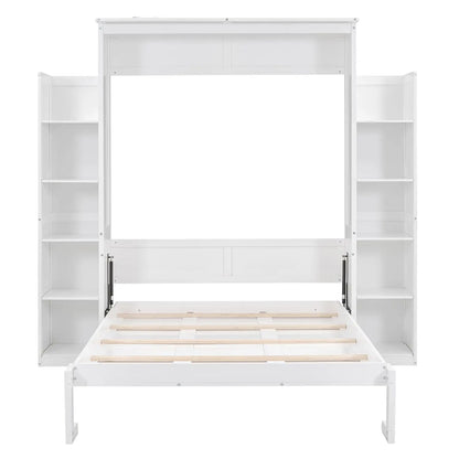 Full Size Murphy Bed Wooden with Shelves and LED Lights.