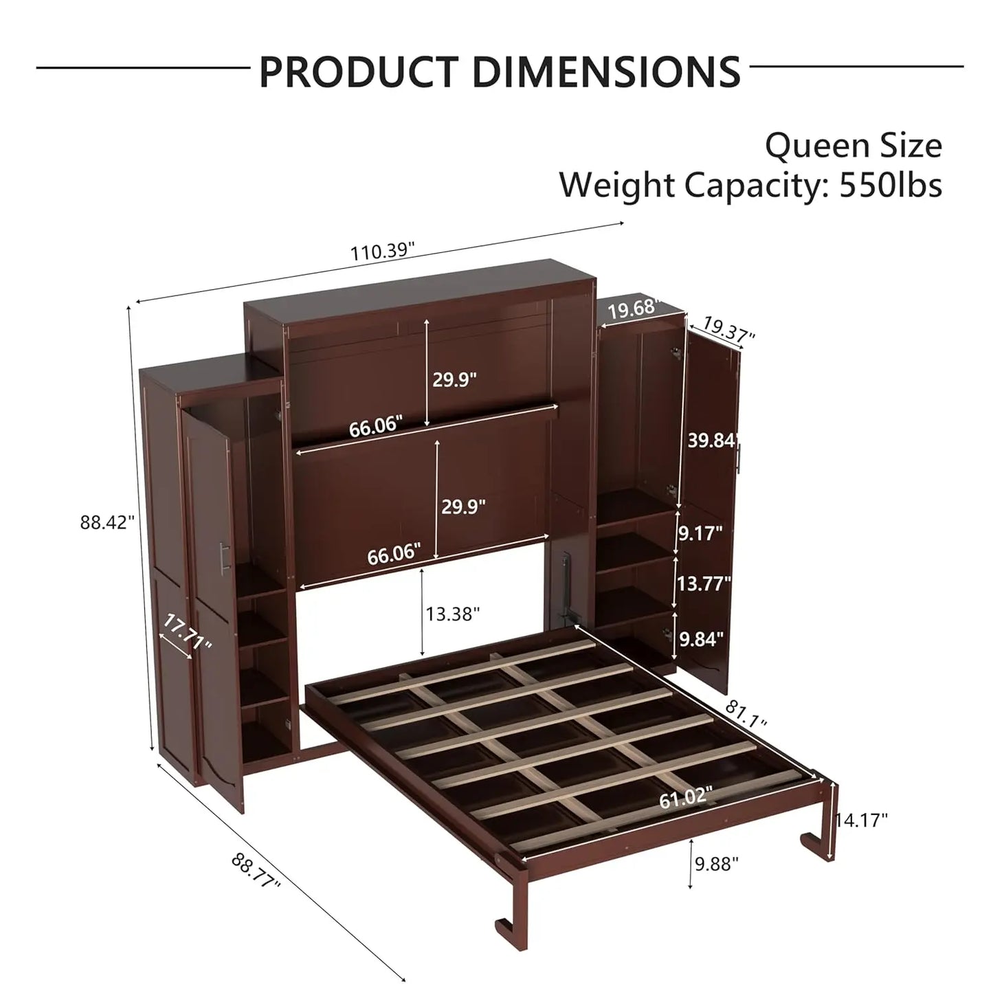 Queen Murphy Wood Bed with 2 Closets & Storage Shelf