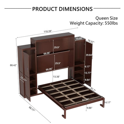 Queen Murphy Wood Bed with 2 Closets & Storage Shelf