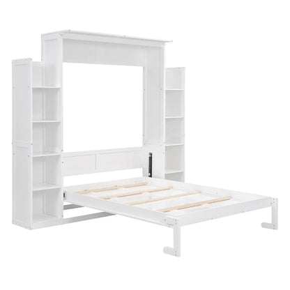Full Size Murphy Bed Wooden with Shelves and LED Lights.