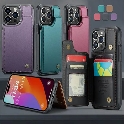 Flip Leather Phone Case with wallet for iPhone 17 Pro Max 17E 16 Plus 15 14 13 12 11 XR X XS