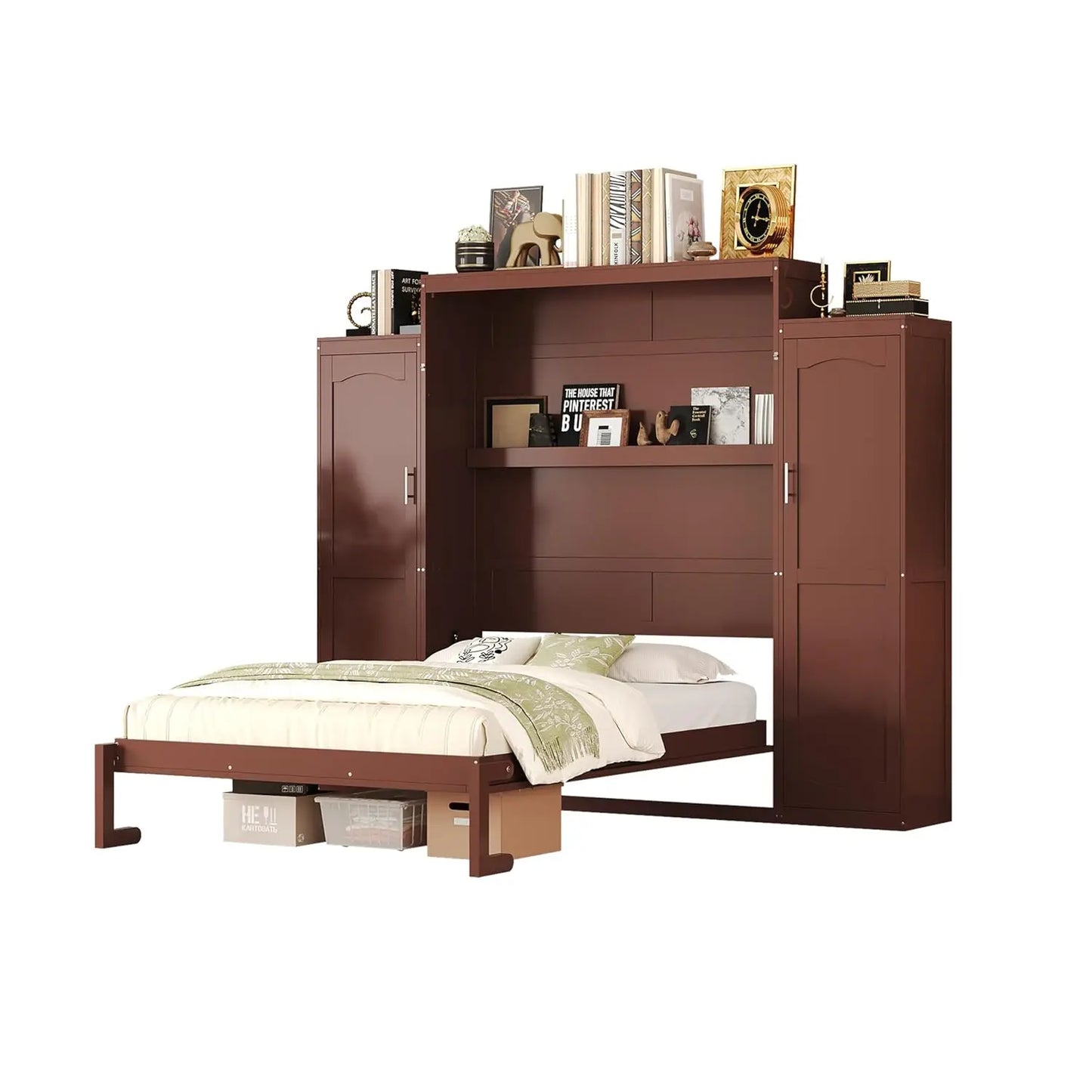 Queen Murphy Wood Bed with 2 Closets & Storage Shelf