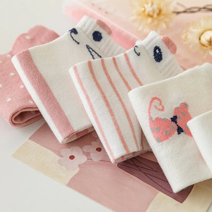 5/10/20 Pairs Women's Pink Cat Short Tube Socks