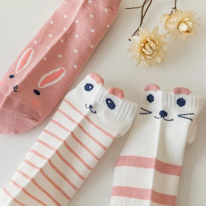 5/10/20 Pairs Women's Pink Cat Short Tube Socks