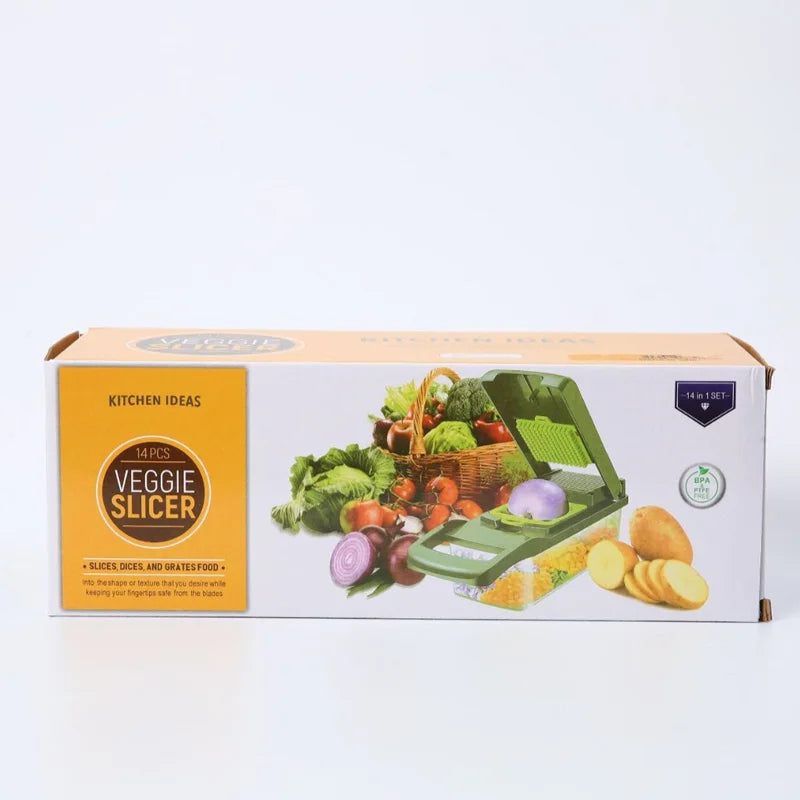 Multifunctional Vegetable Chopper with 8 Interchangeable Blades.