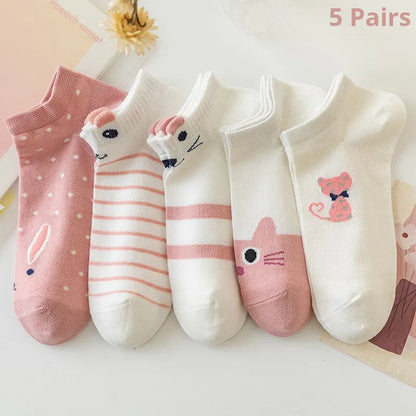 5/10/20 Pairs Women's Pink Cat Short Tube Socks