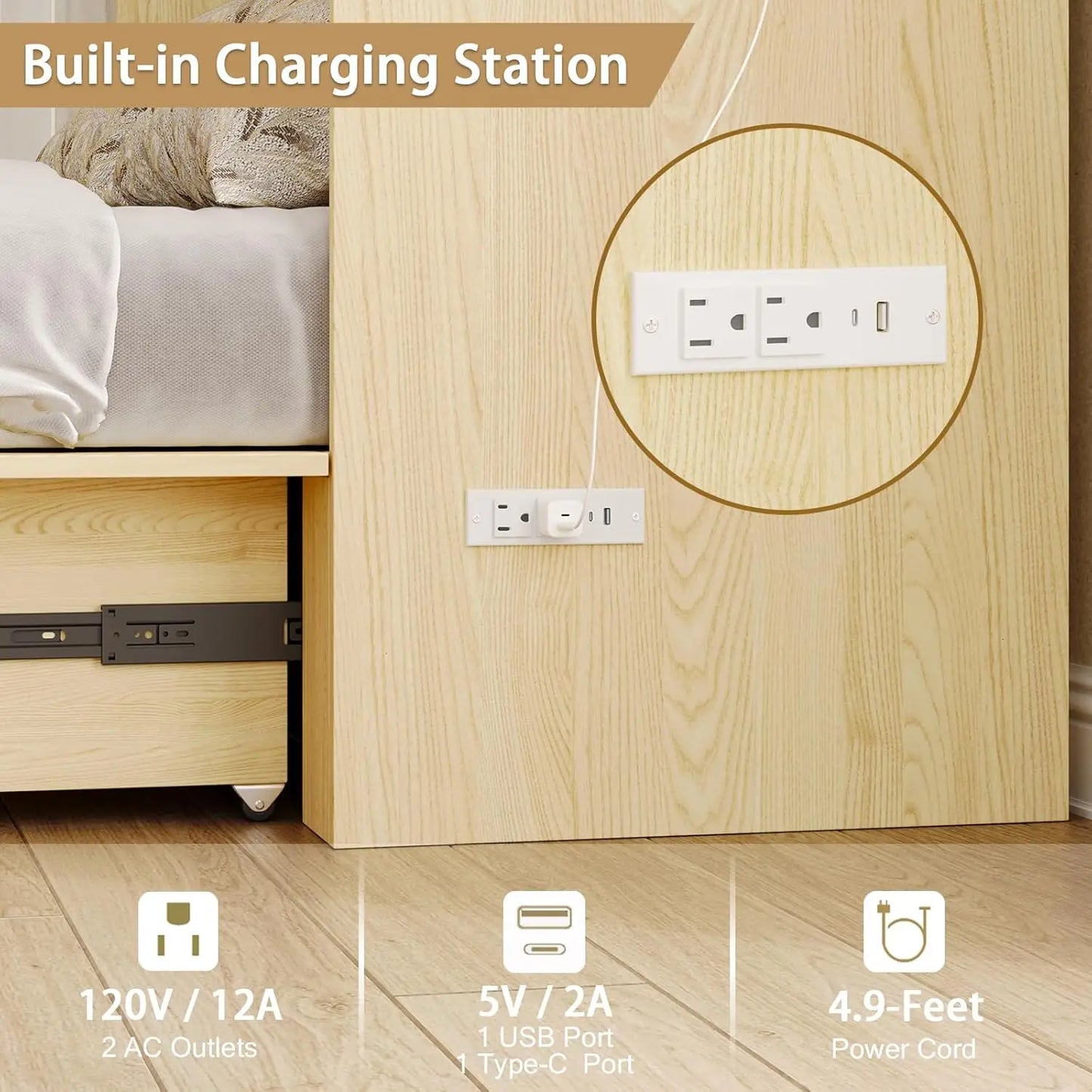 Full Murphy Bed with Charging Station