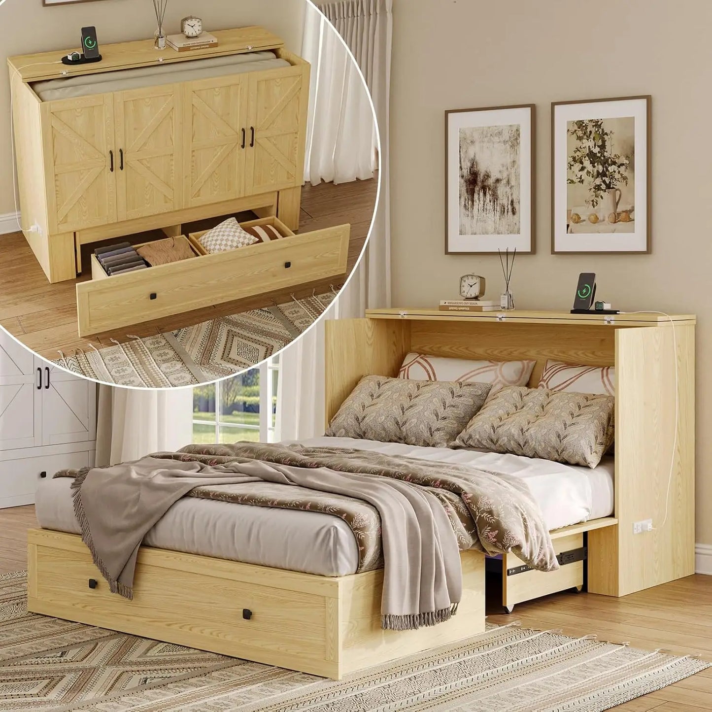 Full Murphy Bed with Charging Station