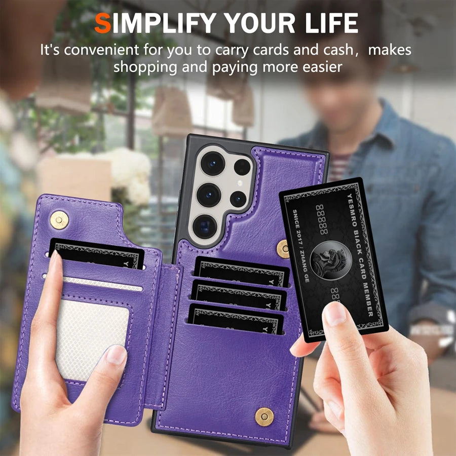 Leather Case For Samsung Galaxy with wallet S25 FE S24 FE S23 Ultra S22 Plus S21 S20